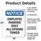 Signmission Employee Parking Only All Others Towed OSHA Notice Sign, Plastic, 18in W x 24in L, 2PK OS-2PACK-NS-P-1824-V-11957 - alternate 3